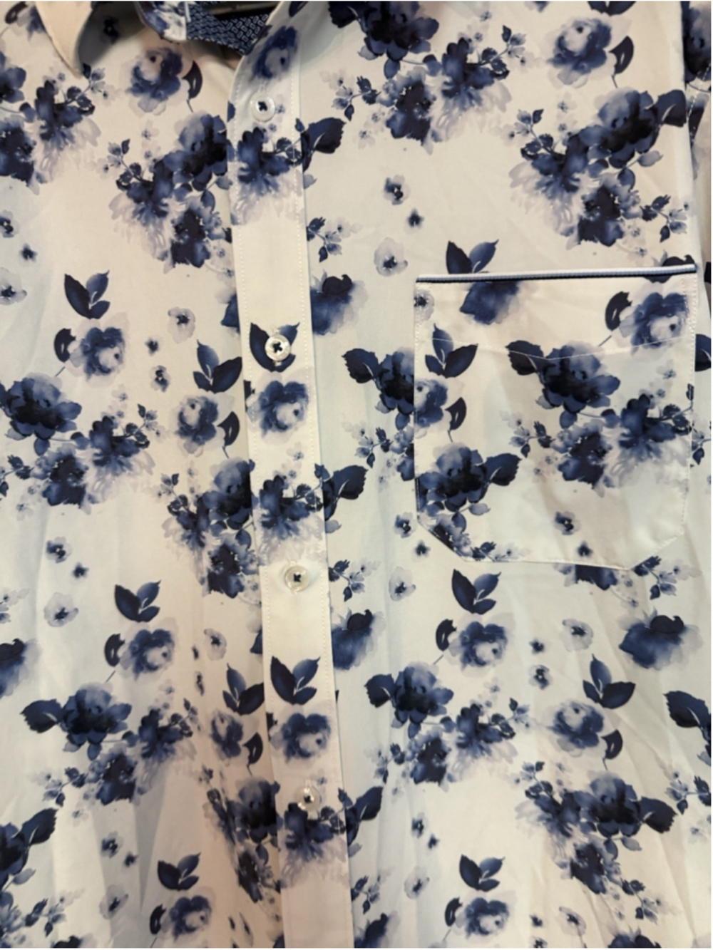 7 Diamonds 4 Way Stretch Shirt Mens Blue Floral Short Sleeve Button Up Sz XXL - Picture 3 of 6